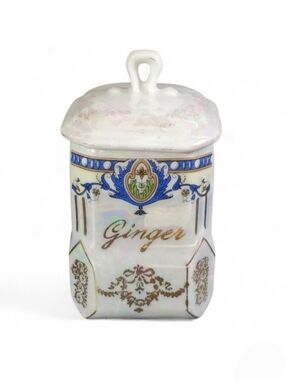 Victoria Czechoslovakia Lusterware Ginger Spice Jar Vintage Lidded Container